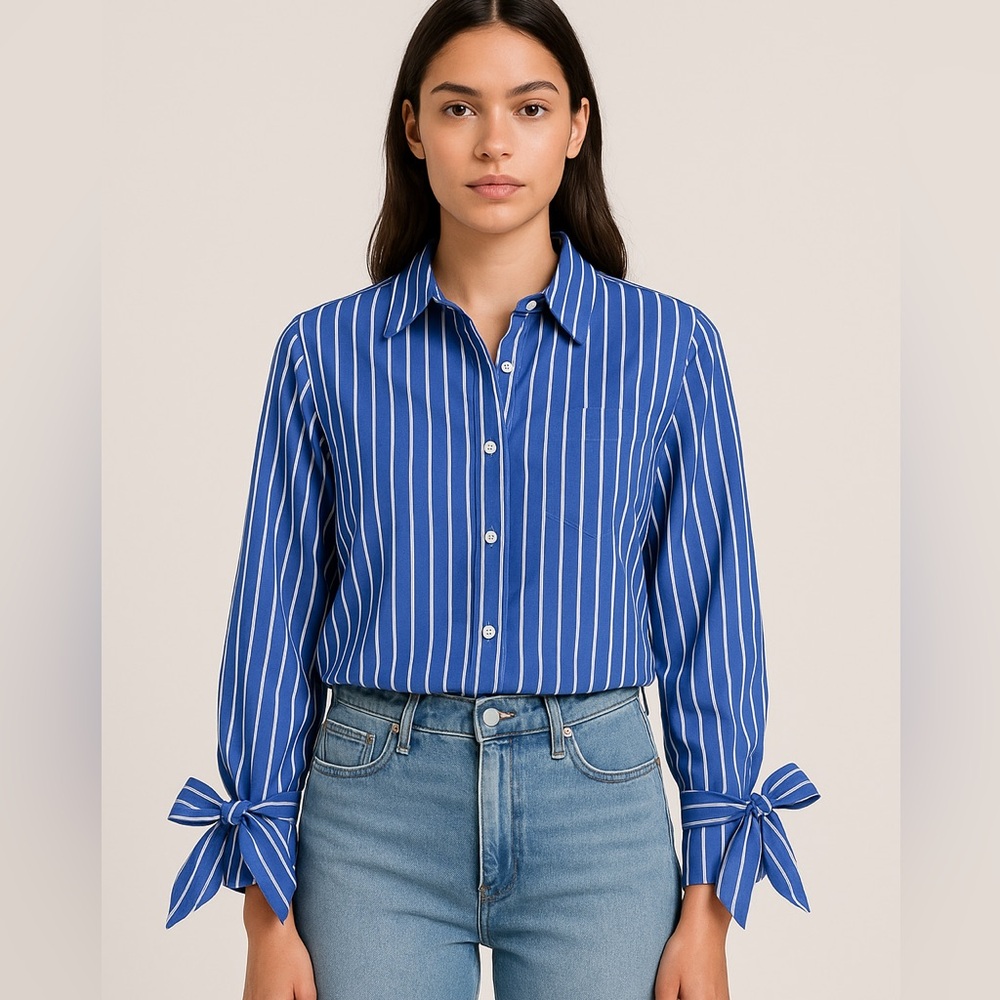 [ALSO] Blue pinstripe Button/down with Bows